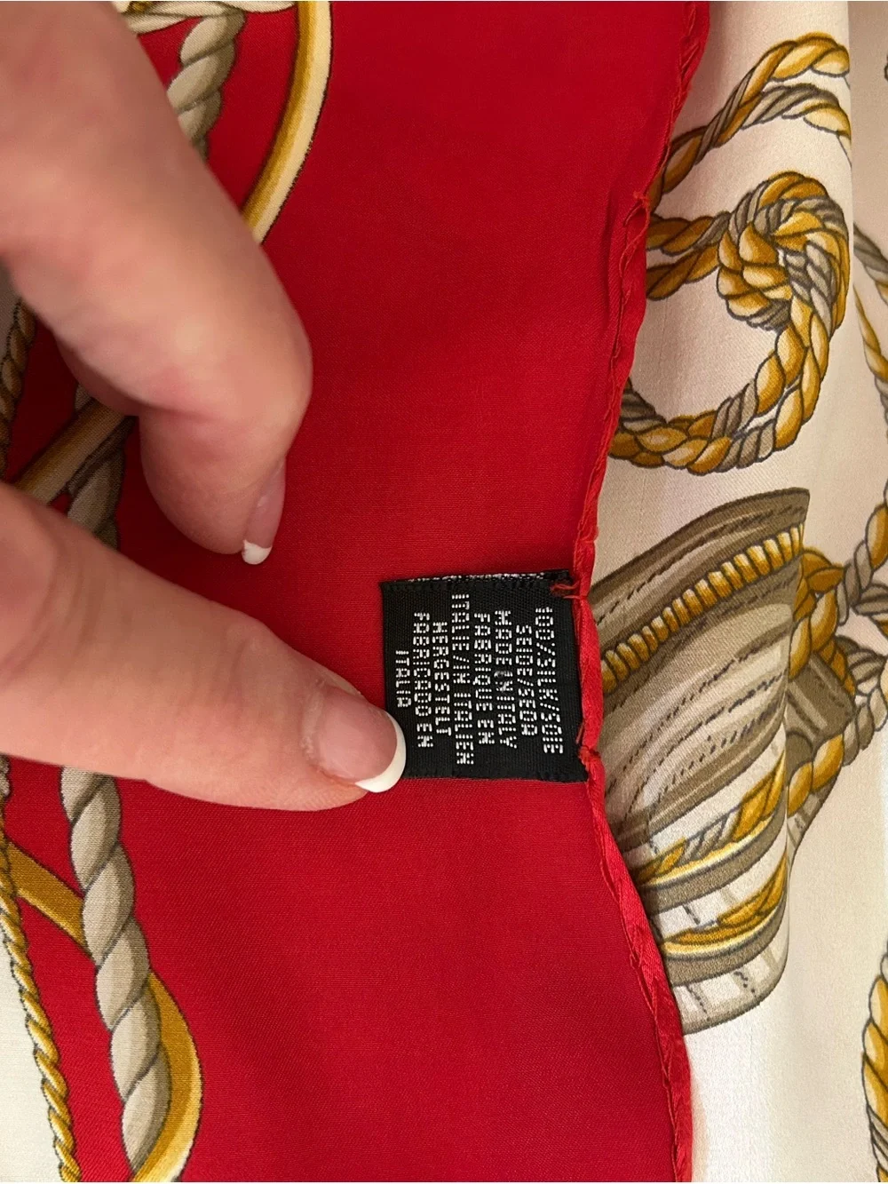 100% Silk Elegant Nautical Scarf in Red and Gold